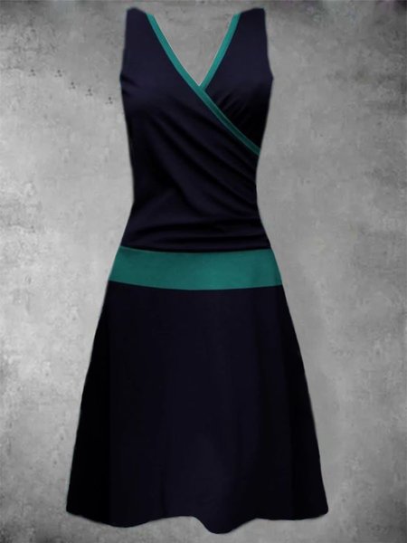 

Vintage senza maniche Scollo a V Abito, Verde, Dresses