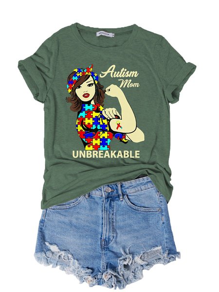 

Autism Mom Unbreakable Color Puzzle Graphic Tee, Army green, T-shirts