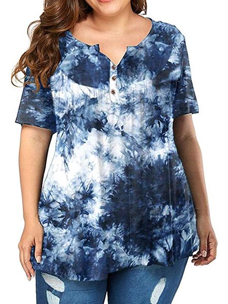 

Ombre/tie-Dye Short Sleeve Casual Tops, Dark blue, T-Shirts