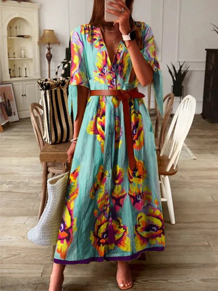 

Abito Bohemian Scollo a V, Verde, Dresses