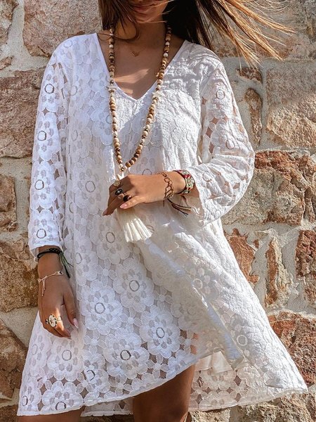 

Abito 3/4 Manica Vacanza Pizzo, Bianco, Mini Dresses