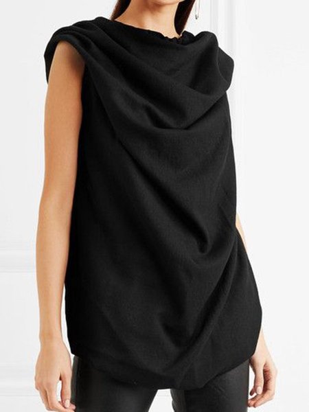 

Solido Casuale senza maniche Top, Nero, T-Shirts