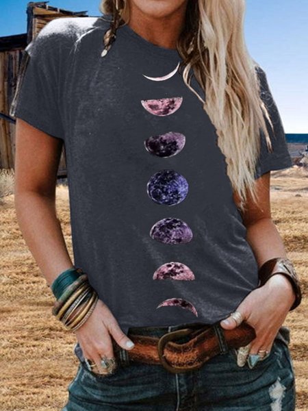 

Moon Cotton-Blend Casual Women Tee, Deep gray, T-shirts