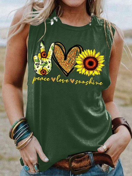 

Peace Love Sunshine Women's Sleeveless Shirt, Dark green, Tank Tops