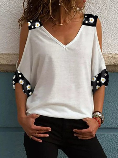 Vacanza Scollo a V Top, Bianco, Blouses & Shirts