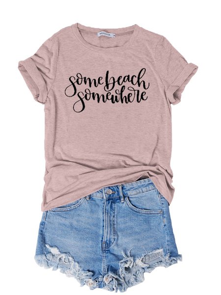 

Some Beach Somewhere Graphic Tee, Light pink, T-shirts