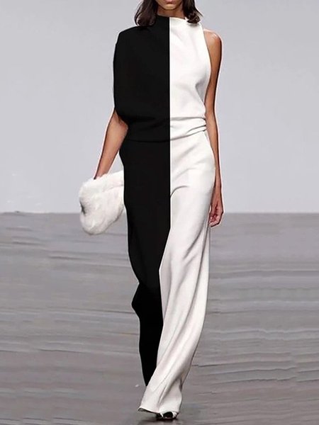 

Una Spalla Colore-block Casuale Pezzi interi, Nero, Maxi Dresses