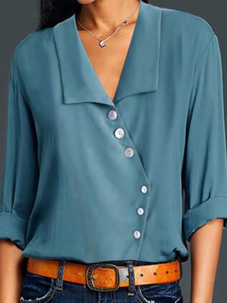 

Casual Long Sleeve Shift T-shirt, Blue, Blouses & Shirts