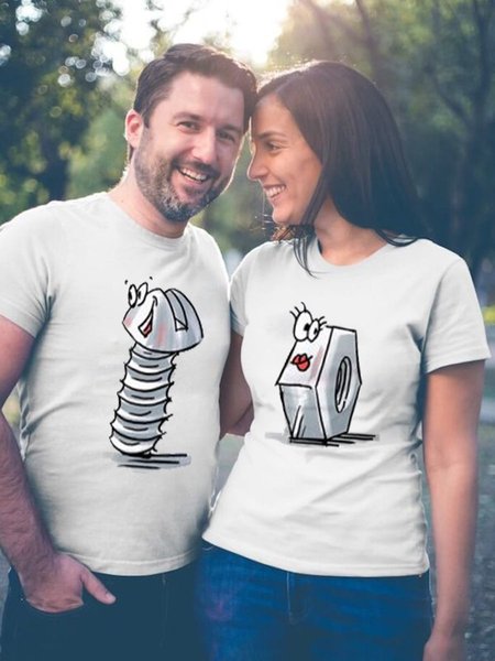 

Nut and bolt Couple t shirt, White, Couple T-shirts