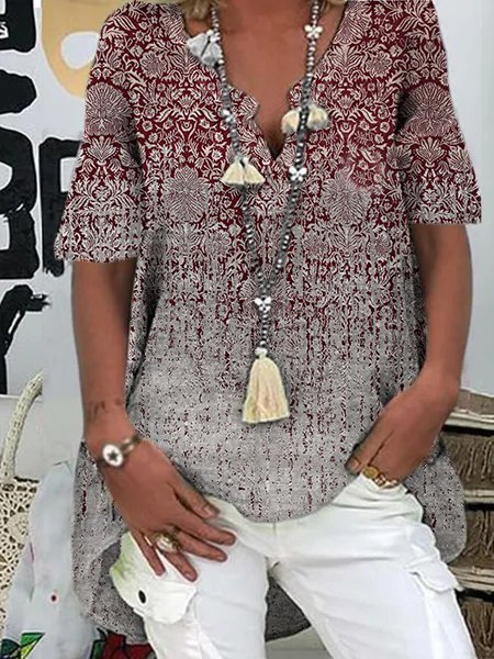

Casual Cotton-Blend Short Sleeve Shirts & Tops, Red, Tops