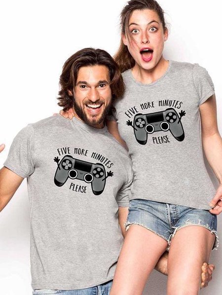 

Couples who Game together,Stay Together Couple Graphic Tee, Light gray, Couple T-shirts