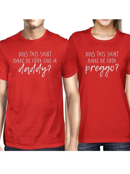 

Preggo And Daddy Couple T-Shirts, Red, Couple T-shirts