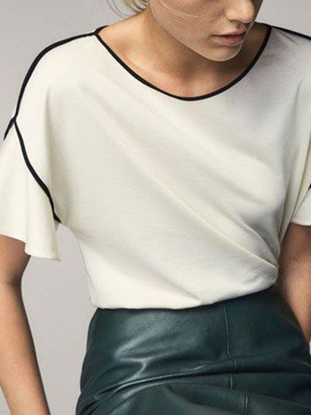 

Crew Neck Casual Short Sleeve Top, White, Blouses and Shirts