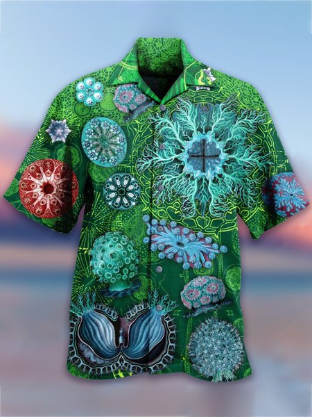 

Men's National Style Short Sleeve Casual Loose Shirt, Green, Men's shirts