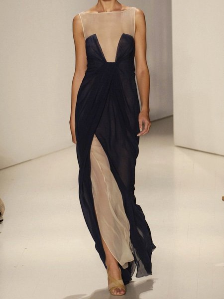 Donna Estivo senza maniche Girocollo Da Banchetto Cocktail Maxi Abito, Nero, Dresses