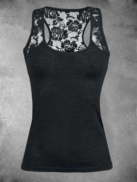 

senza maniche Casuale Solido Top, Nero, Blouses & Shirts