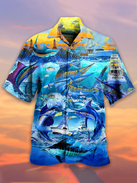 

Men's National Style Short Sleeve Casual Loose Shirt, Blue, Shirts ＆ Blouse