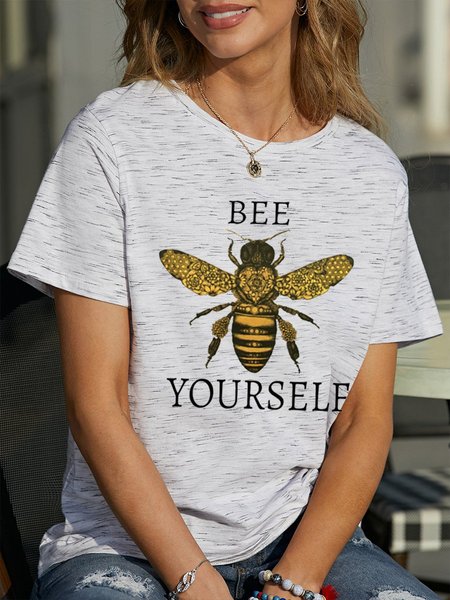 

Be Yourself Casual Short Sleeve Letter Women Tee, Gray white, T-shirts