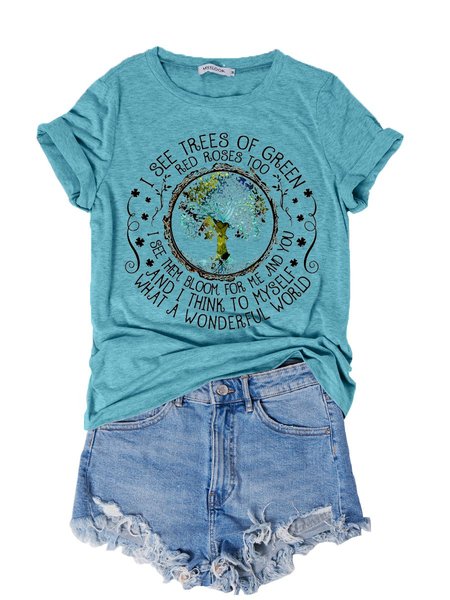

Life Tree Short Sleeve Shift Letter Casual Women Tee, Lake blue, T-shirts