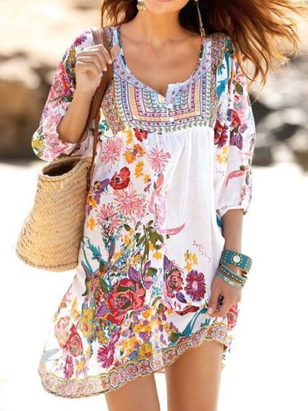 

Half Sleeve Shift Women Dress, White, Mini Dresses
