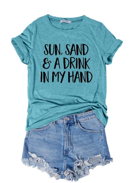 

Sun Sand and A Drink in My Hand Graphic Tee, Lake blue, Tops