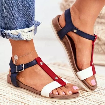 

Pu Flat Heel Daily Sandals, Red, Shoes