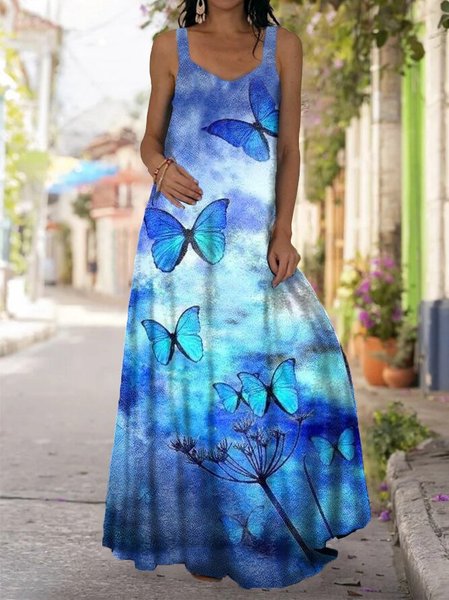 

Sleeveless Butterfly Holiday Knitting Dress, Blue, Boho dresses