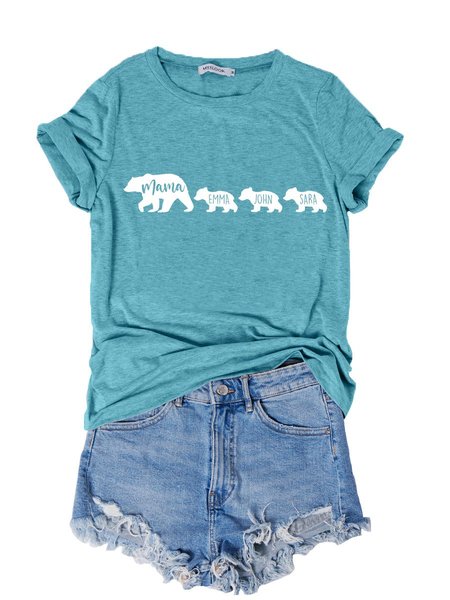 

Mama Bear Graphic Round Neck Short Sleeve Loose Shirt, Lake blue, Tops