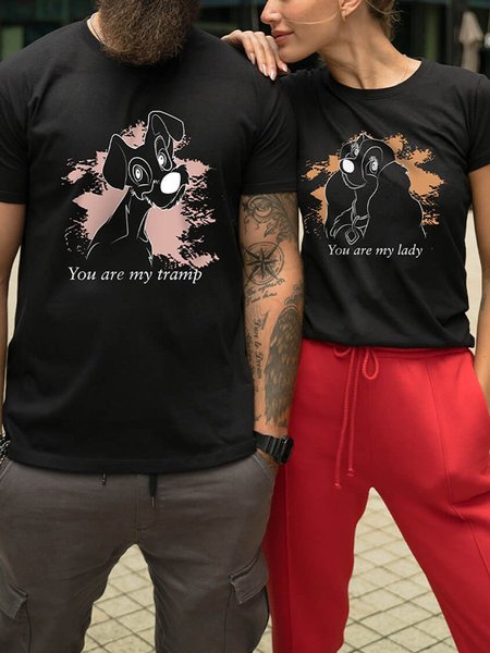 

You Are My Tramp You Are My Lady Dog Couple Graphic Tee, Black, Couple T-shirts