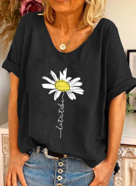 

Short Sleeve Sunflower T-shirt, Black, Tees & T-shirts
