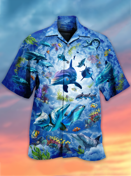 

Men's National Style Short Sleeve Casual Loose Shirt, Blue, Men's Floral shirt