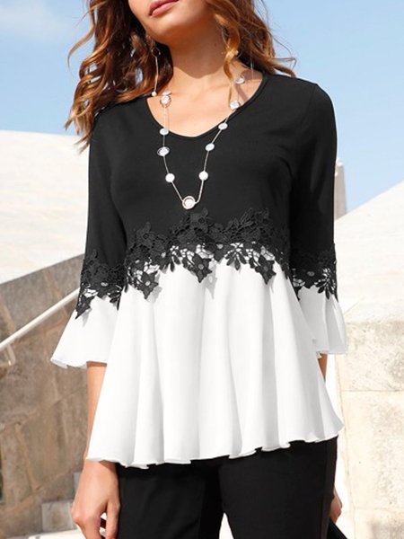 3/4 Manica Solido Dritto Superiore, Nero, T-Shirts