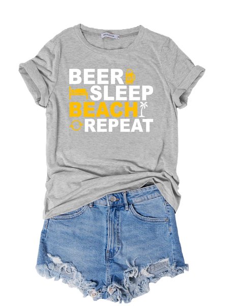 

Beer Sleep Beach Repeat Graphic Tee, Light gray, Tops