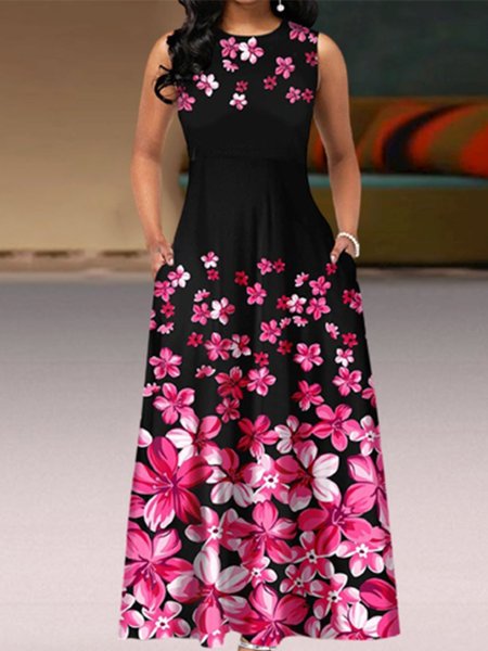 

Vintage Stampata Floreale Senza Maniche Girocollo Gonna Casuale, Fiore, Dresses