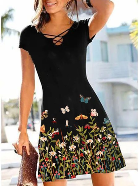 

Vintage Cotton Weaving Dress, Black, Floral Dresses