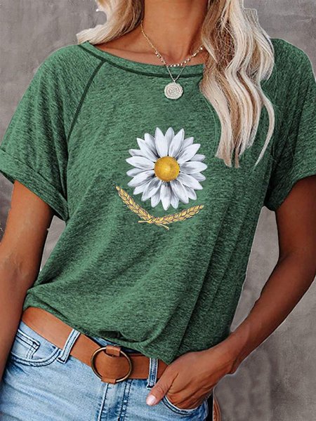 

Summer Green Floral-print Short Sleeve Round Neck T-Shirts & Tops, T-Shirts