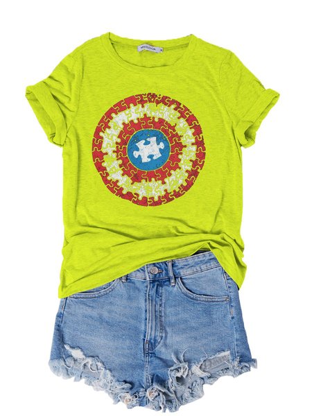 

Autism American Flag Puzzle Graphic Tee, Fluorescent green, T-shirts