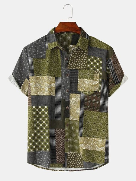 

Men's Casual Shirt Collar Shirts, Green, Men's Floral shirt