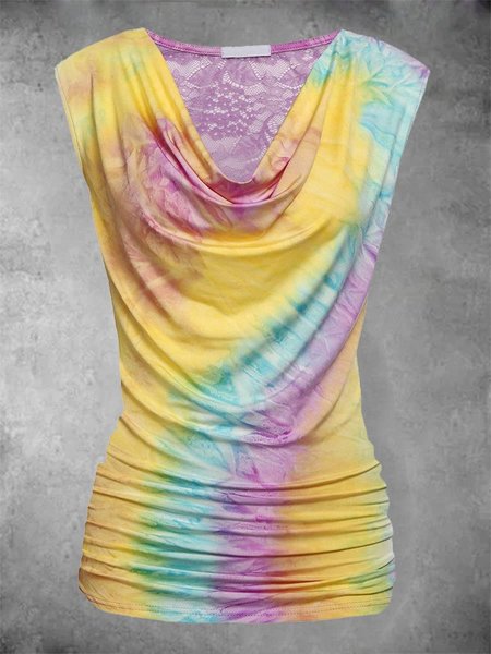 

V Neck Casual Sleeveless Color-block Shirts & Tops, Multicolor, Auto-Clearance