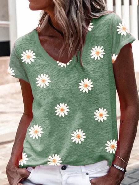 

Floreale Maniche Corte Camicie & Top, Verde grigio, Blouses & Shirts