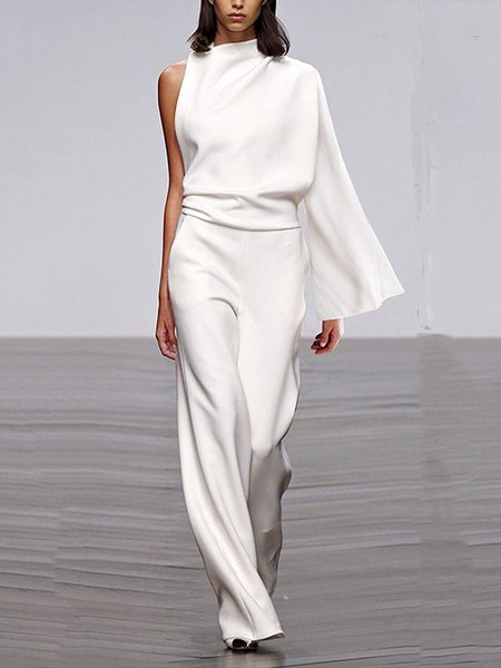 

Solido Casuale Una Spalla Pezzi interi, Bianco, Maxi Dresses