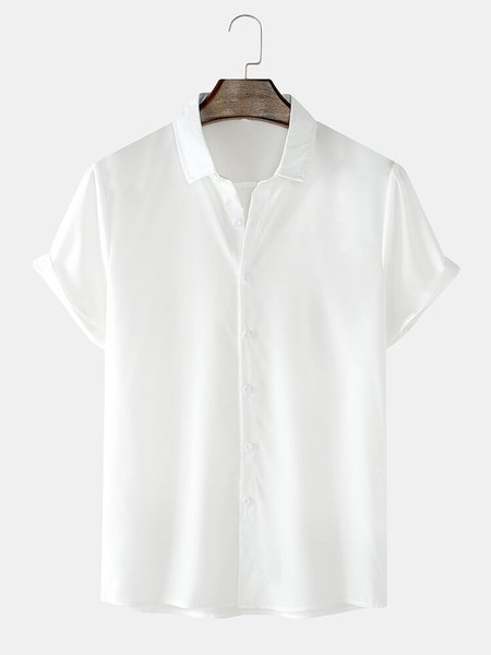 

Mens Solid Basic Lapel Casual Short Sleeve Shirts, White, Men's Floral shirt