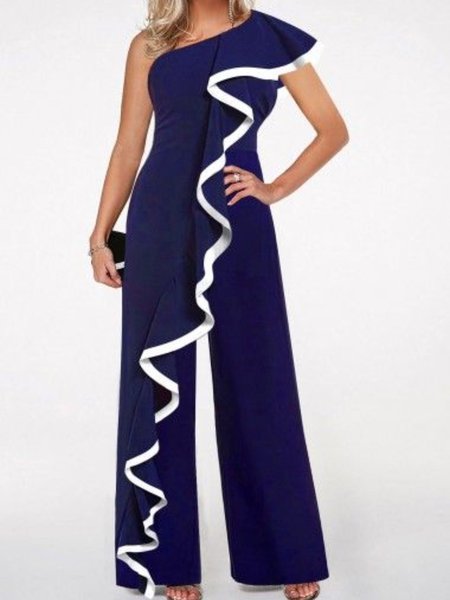 

Formal Cocktail One Shoulder Jumpsuit & Romper, Royal blue, Jumpsuits
