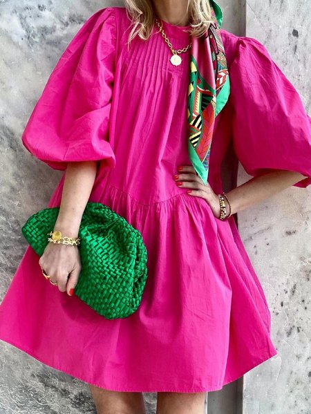 

Donna Estivo Vintage Da Vacanza Cocktail Cotone Manica a Palloncino Midi Abito, Rosa rosso, Blouses & Shirts