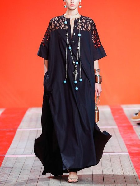 

V Neck Shift Formal Solid Maxi Dress, Black, Maxi Dresses