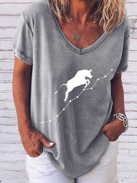 

Stock Investor Bull Cotton-Blend Women Tee, Gray, T-shirts