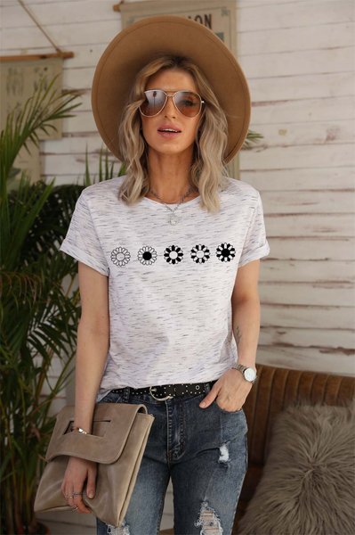 

Lilicloth floral print T-shirt, Gray-white, T-shirts