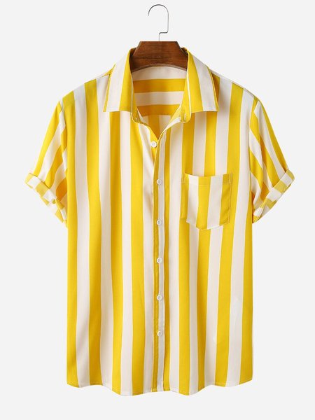 

Mens Short Sleeve Casual Striped Designer Shirts, Yellow, Men's Floral shirt
