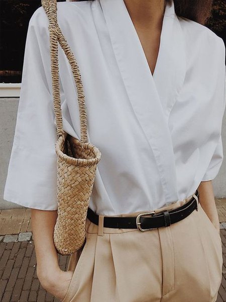 

Shift 3/4 Sleeve Vintage Plain Top, White, Blouses and Shirts
