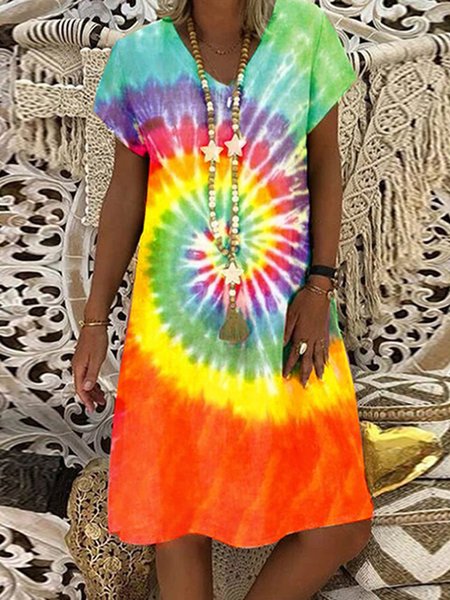 

Fashion New Tie-Dye V Neck Weaving Dress, Orange, Boho dresses